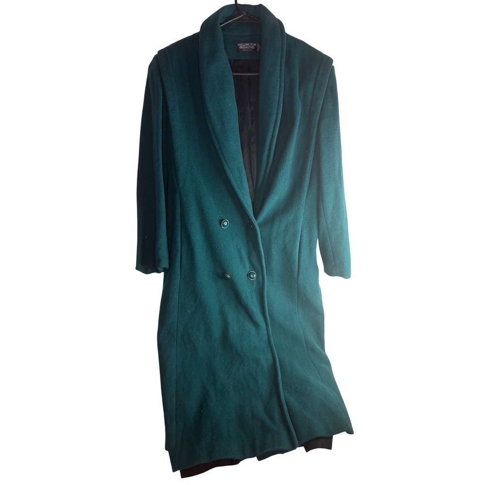 Wellington Fashions Teal Green Double Breasted Wool Blend Coat Made in USA Women